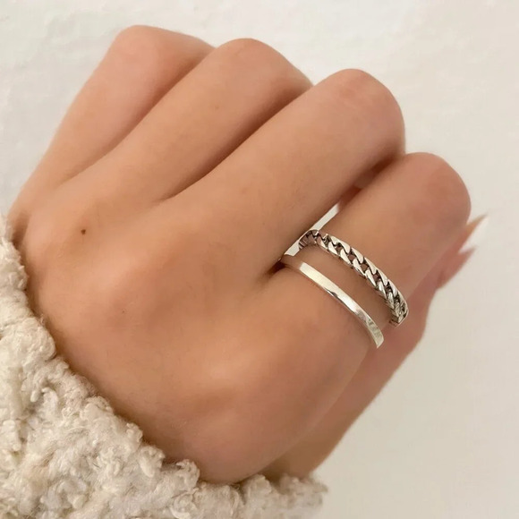 925 Sterling Silver Layer Stackable Ring Multi Layer Dainty Ring Band - Picture 1 of 8